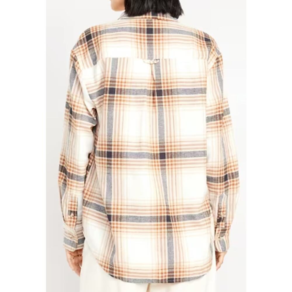Old Navy Cream Plaid Flannel Boyfriend Button Down Shirt Top NEW XL Womens Warm - Picture 3 of 9